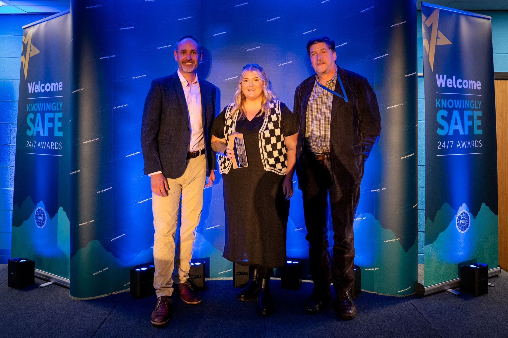 From left to right, James Lewis, head of EHSSQ, Danielle Bailey and Craig Peggie, of Sir Robert McAlpine.