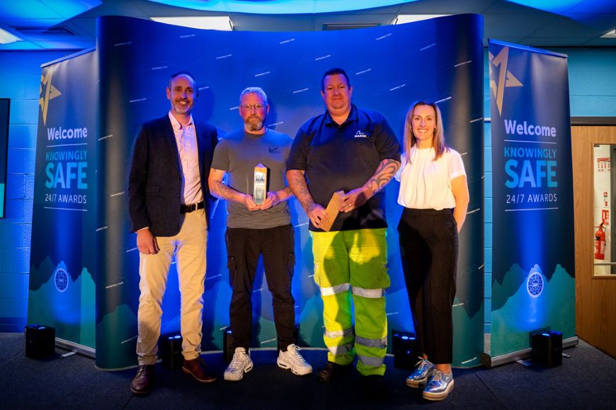 Knowingly Safe Champion Award - From left to right, James Lewis, head of EHSSQ, Knowingly Safe Champion award winners Ian Reid and Steve Mitchell, with Laura Doughty, head of strategy and stakeholders