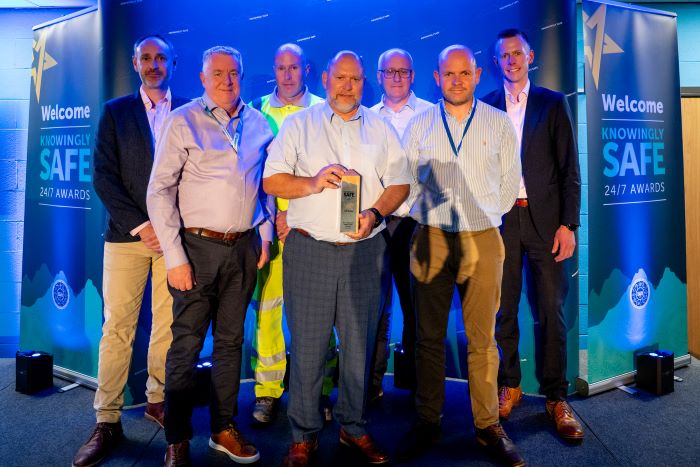 Knowingly Safe Supply Chain award - Representatives from NG Bailey celebrate their award win with James Lewis, head of EHSSQ, far left and John Rossiter, PPP’s head of supply chain and commercial, far right.
